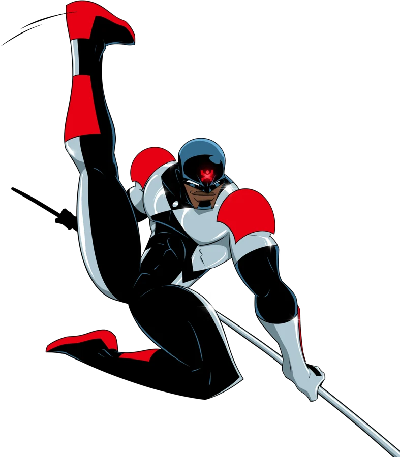 Extraman leaping into action with his staff